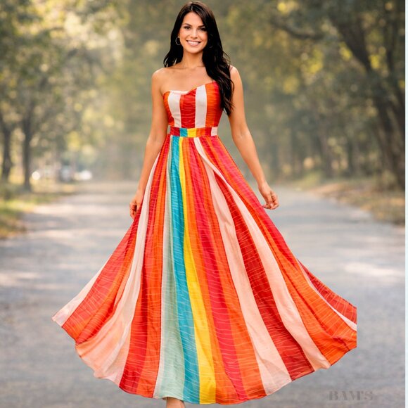 Temu One Shoulder Colorblock Maxi Dress | Slit | Size L - Picture 2 of 5